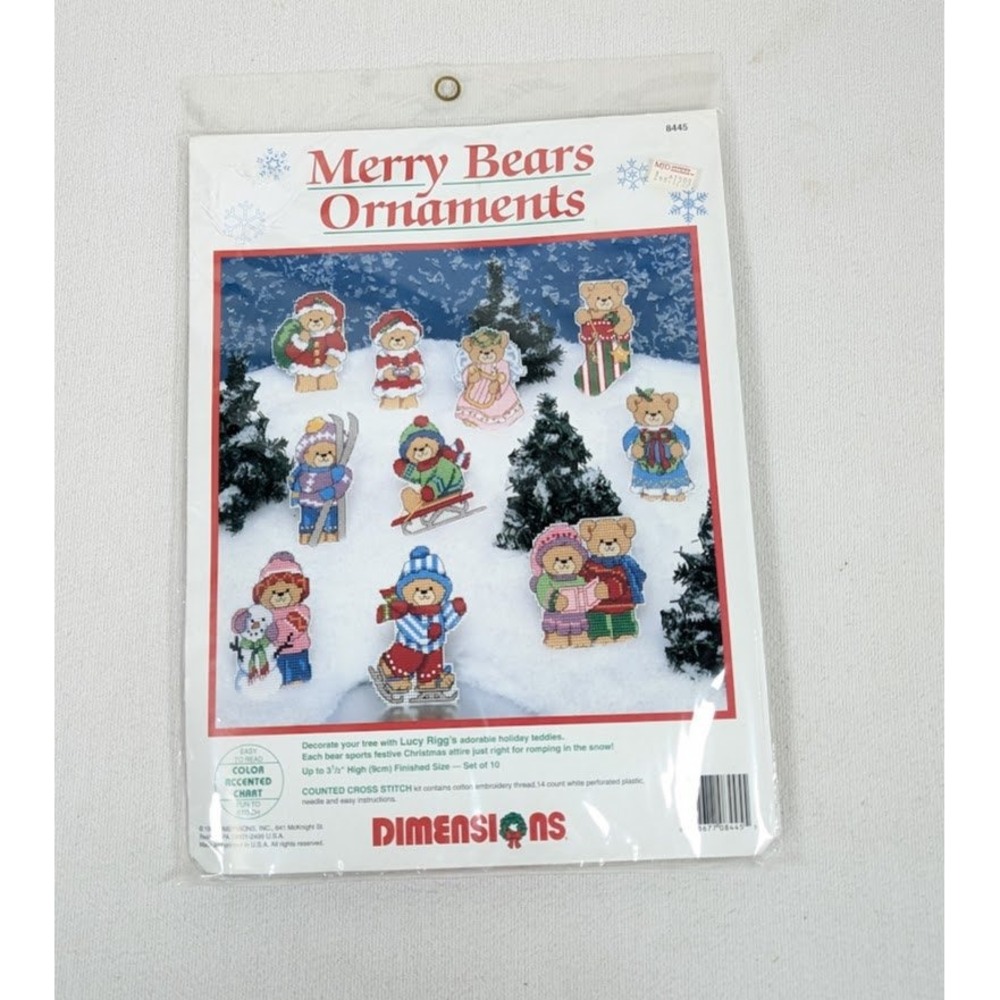 Vintage Dimensions Merry Bears Ornaments Counted Cross Stitch Kit Christmas 8445